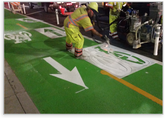 RAE supplies all materials and training for installing HFS (high friction surface), MMA Bike lanes and area markings.