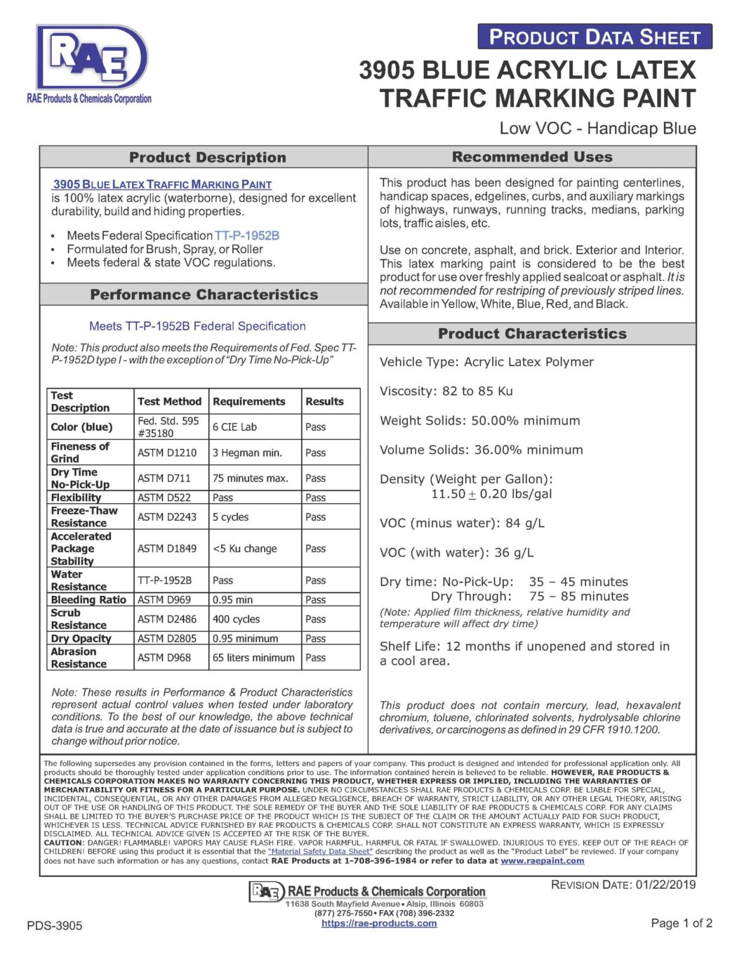RAE #3905 Blue Latex Traffic Marking Paint – TDS