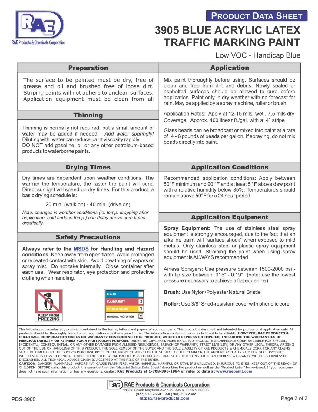 RAE #3905 Blue Latex Traffic Marking Paint – TDS