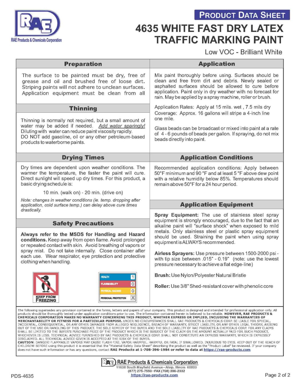 RAE #4635 White F/D Latex Supreme Traffic Marking Paint – TDS