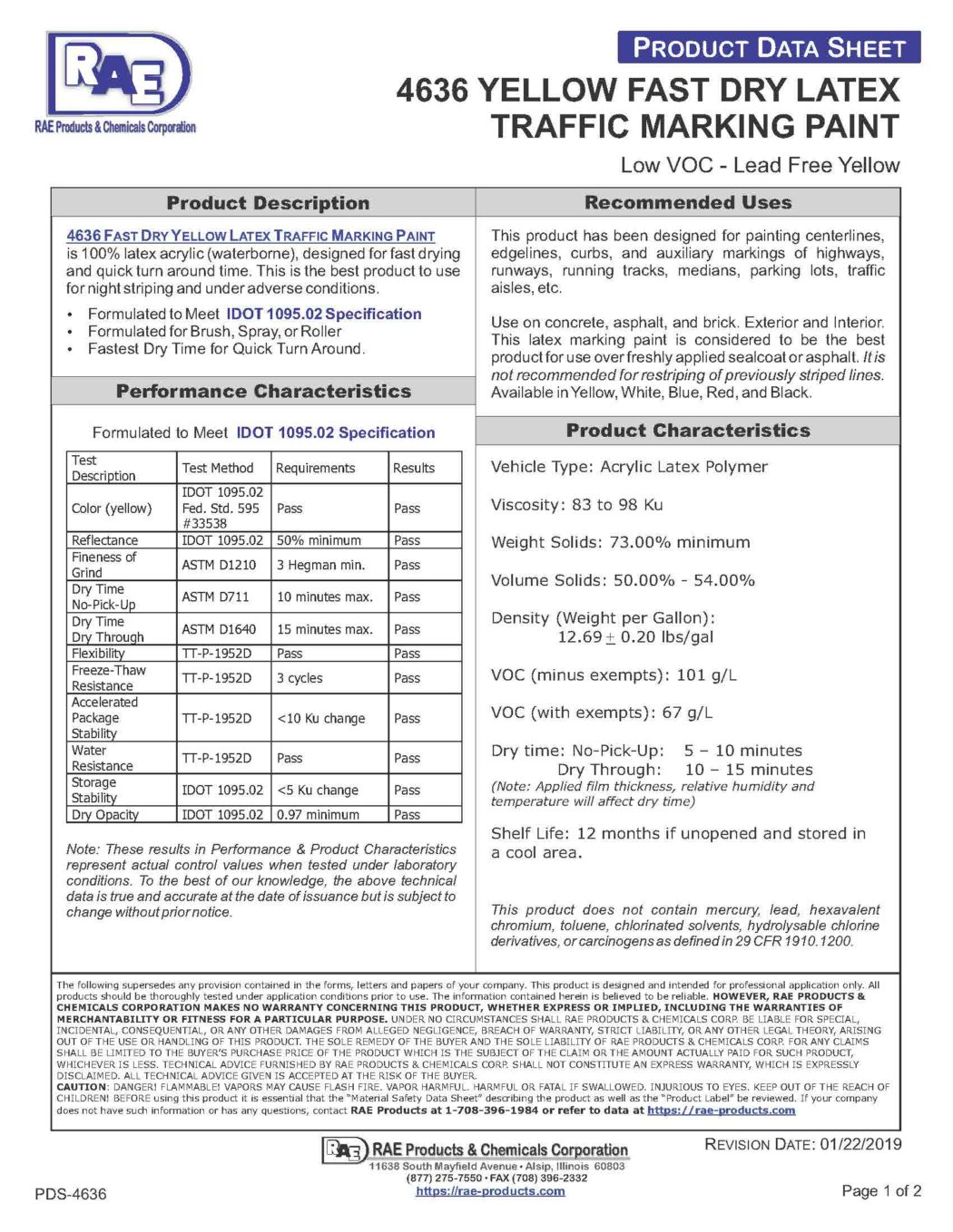 RAE #4636 Yellow F/D Latex Supreme Traffic Marking Paint – TDS