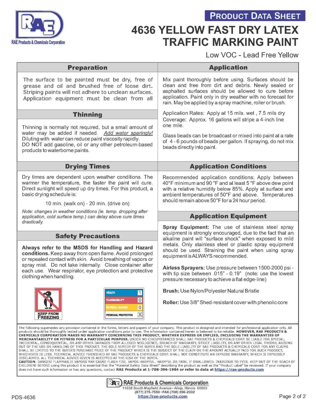 RAE #4636 Yellow F/D Latex Supreme Traffic Marking Paint – TDS