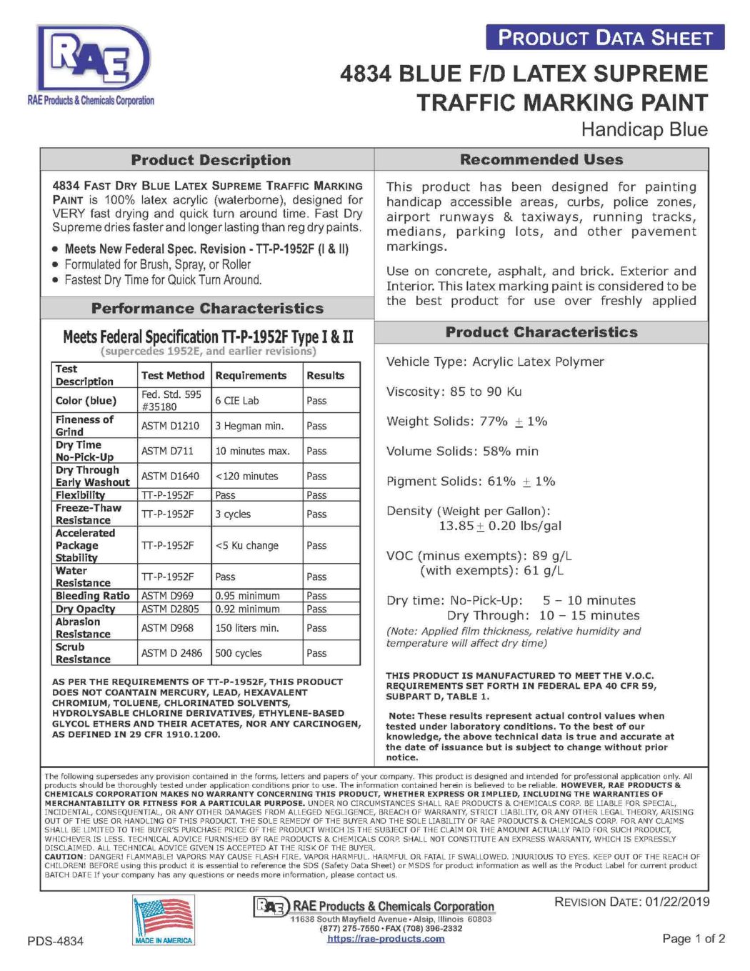 RAE #4834 Blue F/D Latex Supreme Traffic Marking Paint – TDS