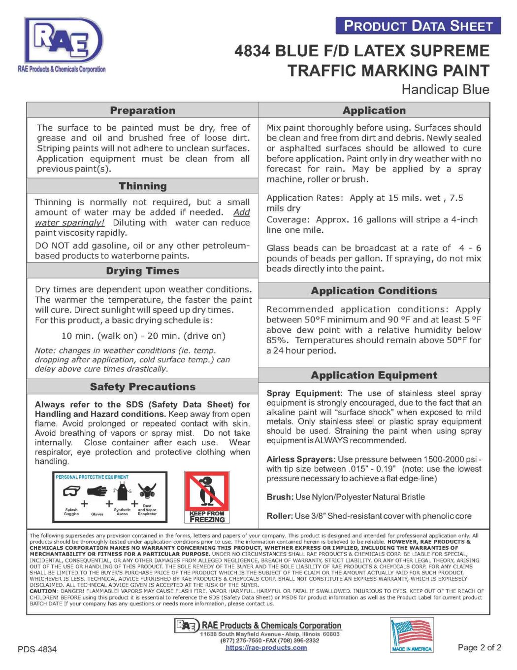 RAE #4834 Blue F/D Latex Supreme Traffic Marking Paint – TDS