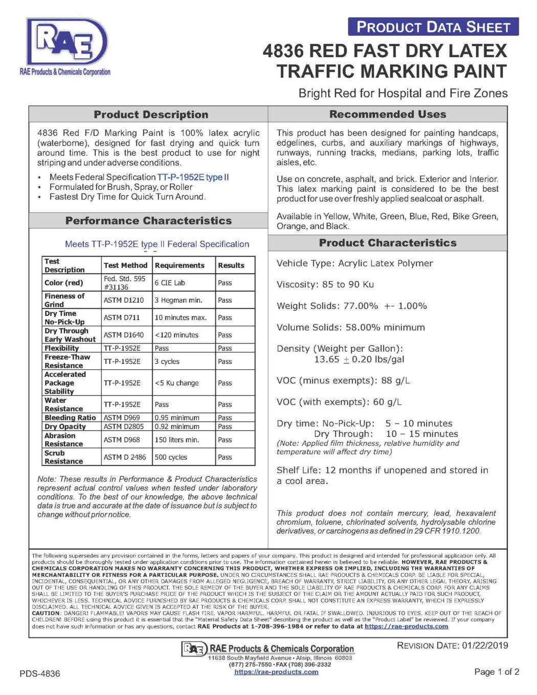 RAE #4836 Red F/D Latex Supreme Traffic Marking Paint – TDS