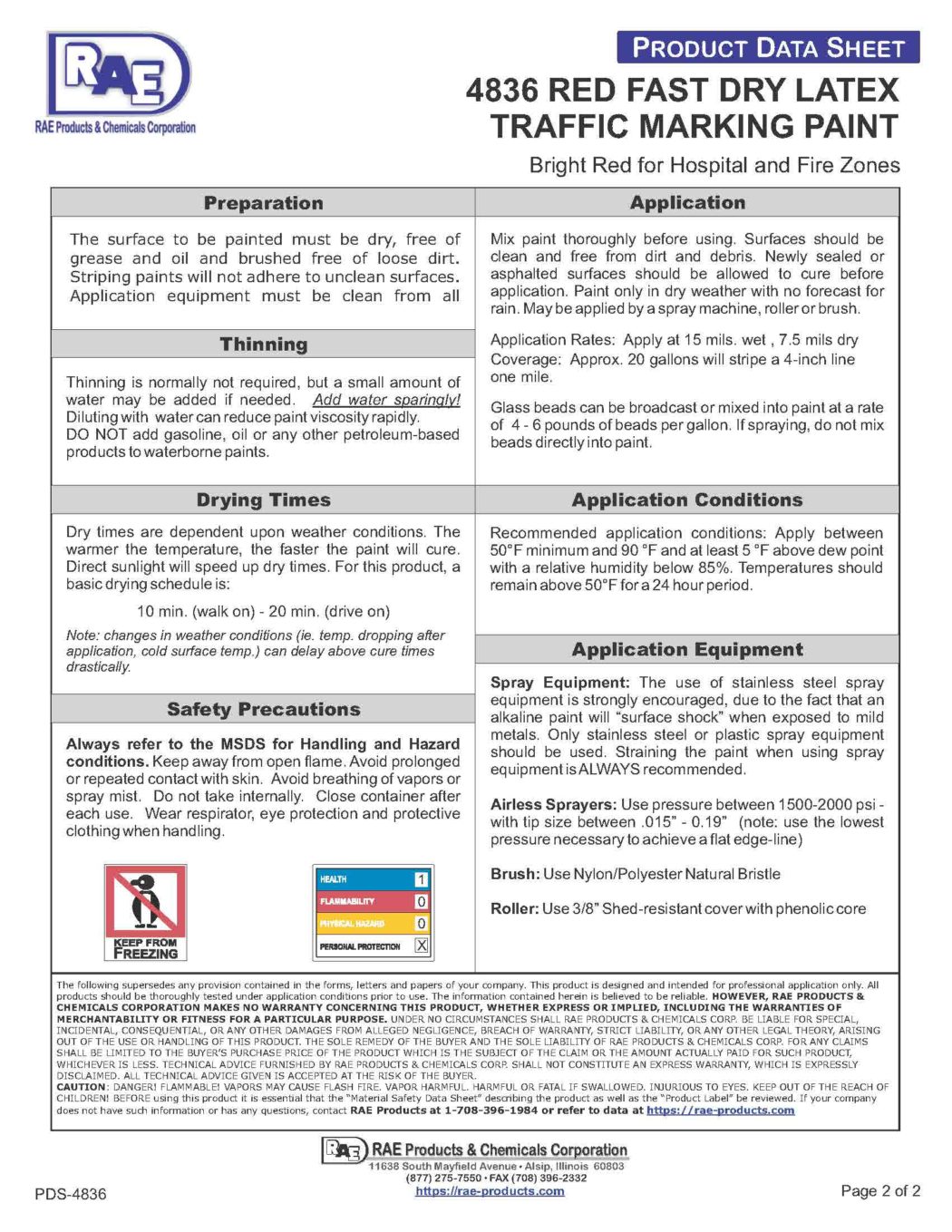 RAE #4836 Red F/D Latex Supreme Traffic Marking Paint – TDS