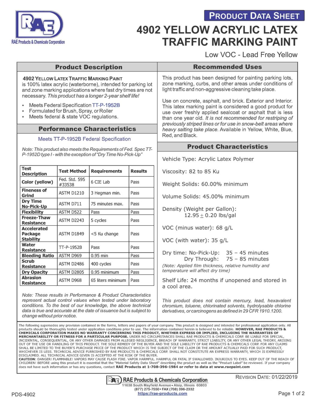 RAE #4902 Yellow Latex Traffic Marking Paint – TDS