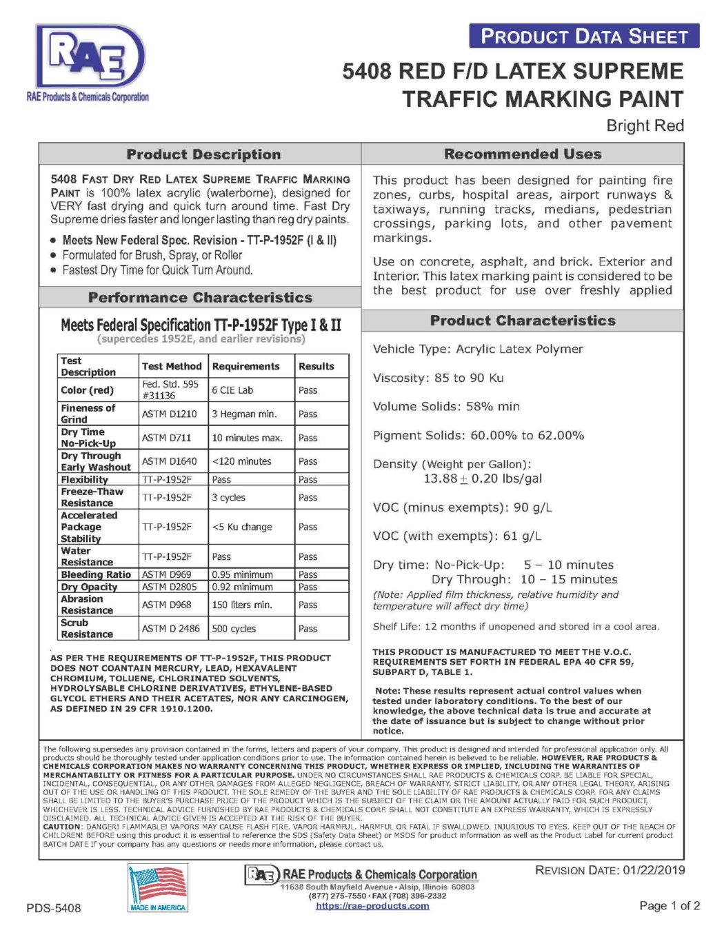 RAE #5408 Red F/D Latex Supreme Traffic Marking Paint – TDS