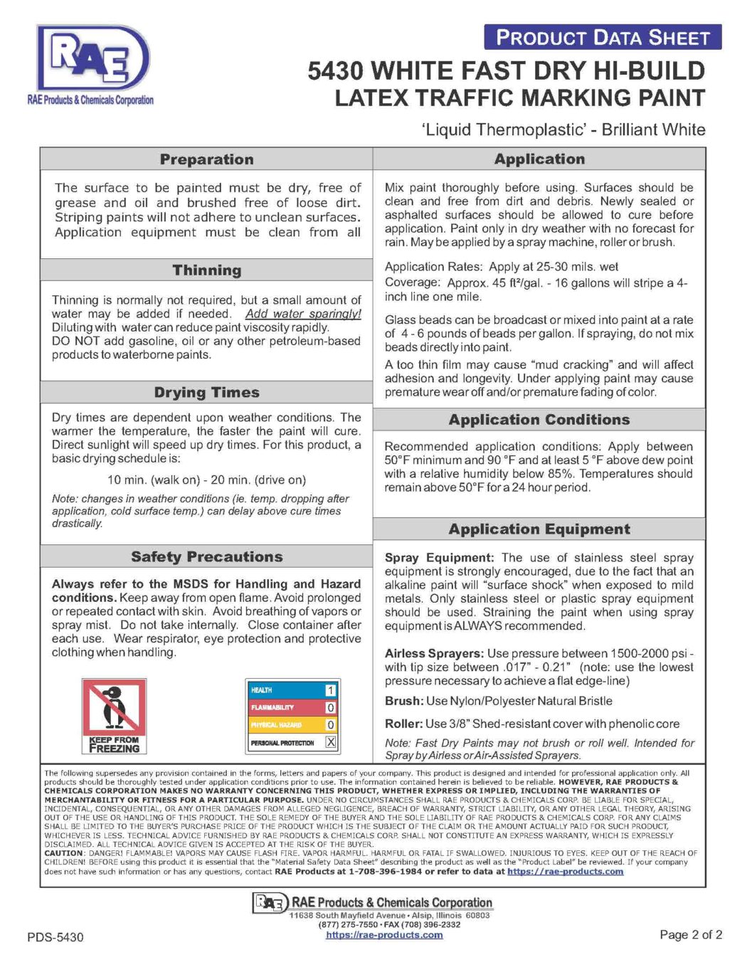RAE #5430 White - Ultra F/D Latex Traffic Marking Paint – TDS