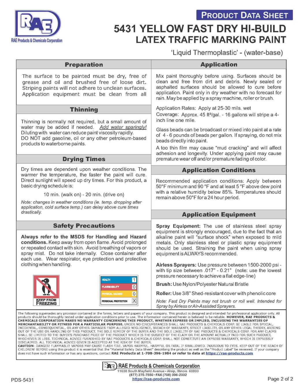 RAE #5431 Yellow - Ultra F/D Latex Traffic Marking Paint – TDS