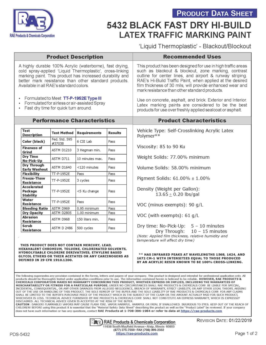 RAE #5432 Black - Hi-Build Type III Latex Traffic Marking Paint
