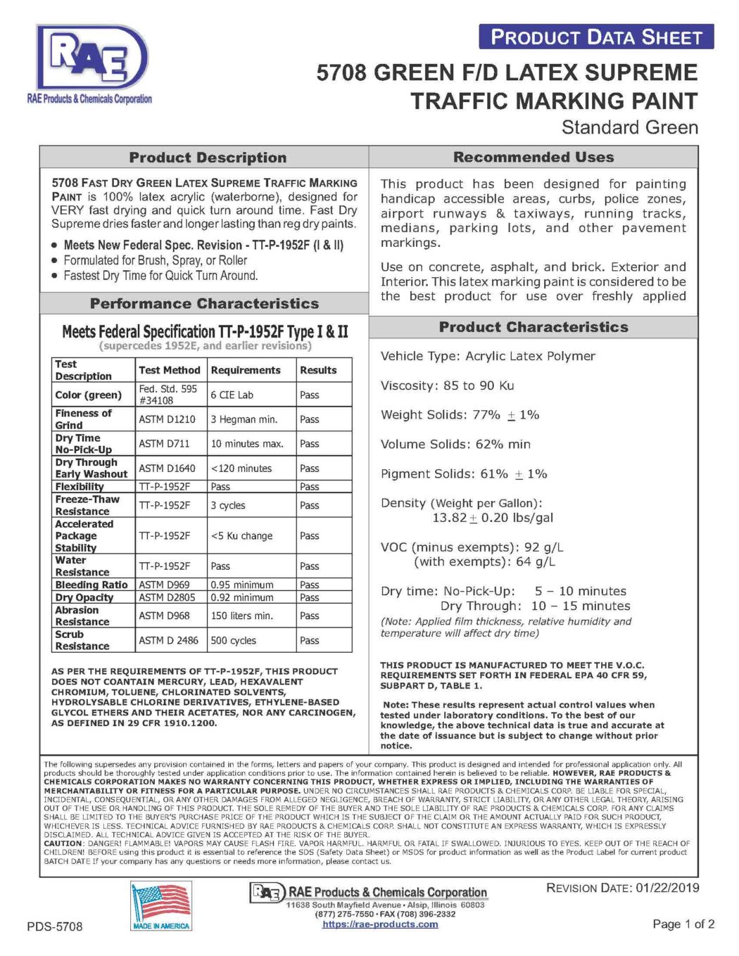 RAE #5708 Green F/D Latex Supreme Traffic Marking Paint – TDS