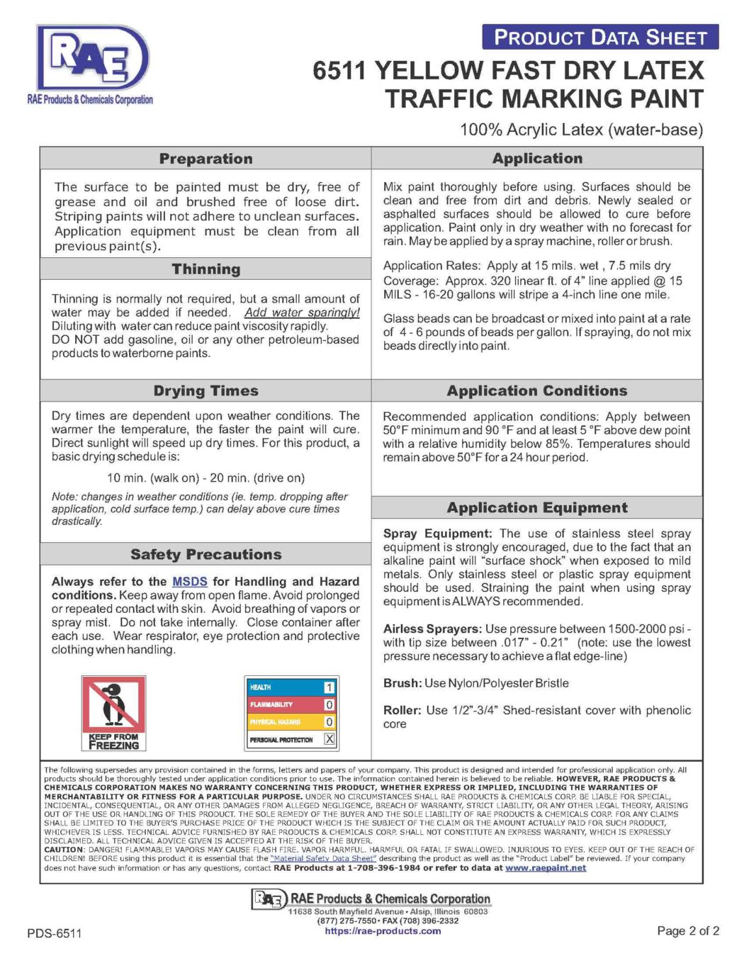 RAE #6511 Yellow F/D Latex Traffic Marking Paint – TDS
