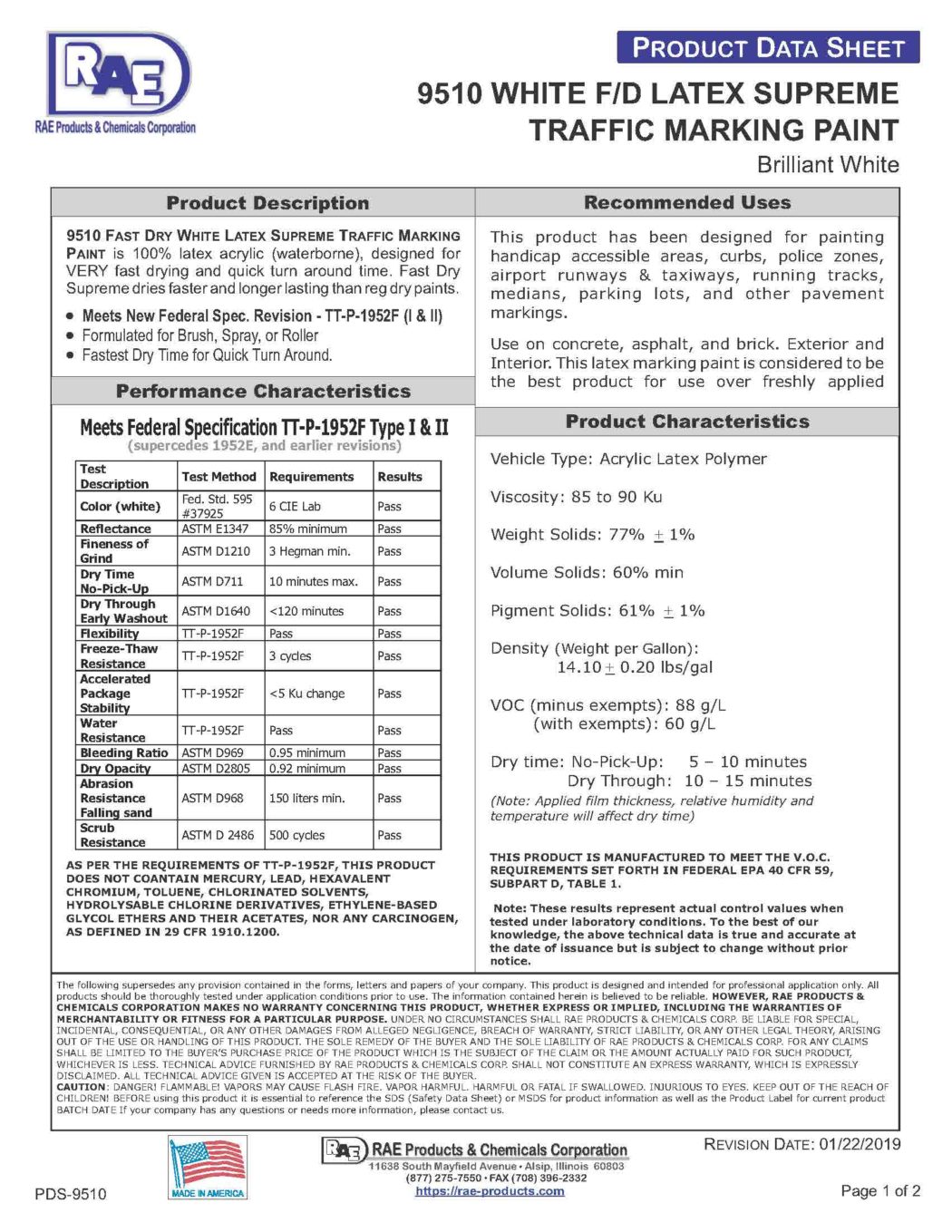 RAE #9510 White F/D Latex Supreme Traffic Marking Paint – TDS