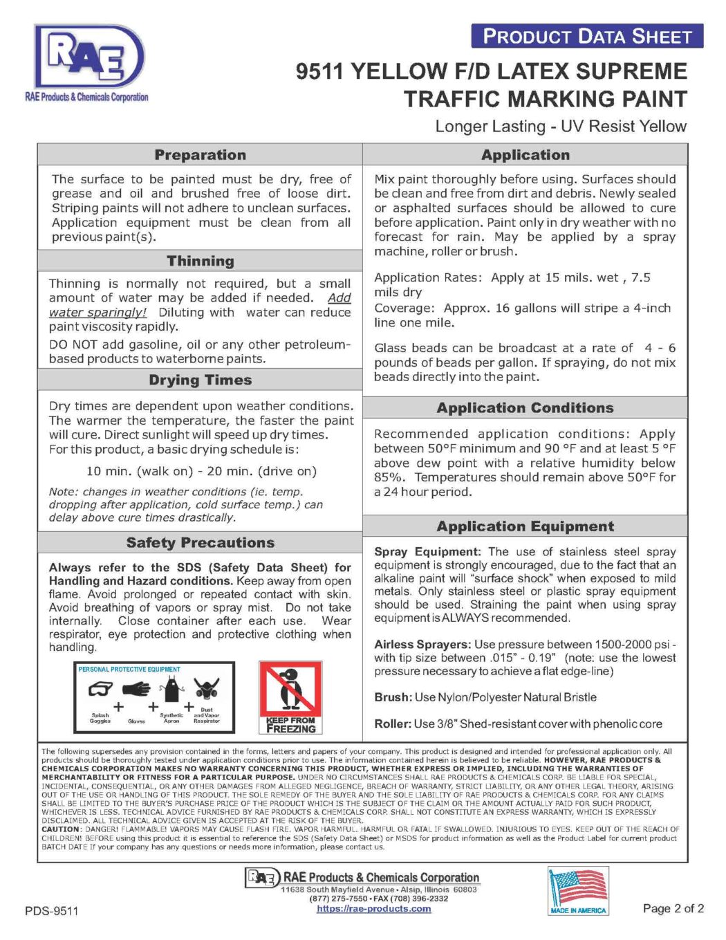 RAE #9511 Yellow F/D Latex Supreme Traffic Marking Paint – TDS