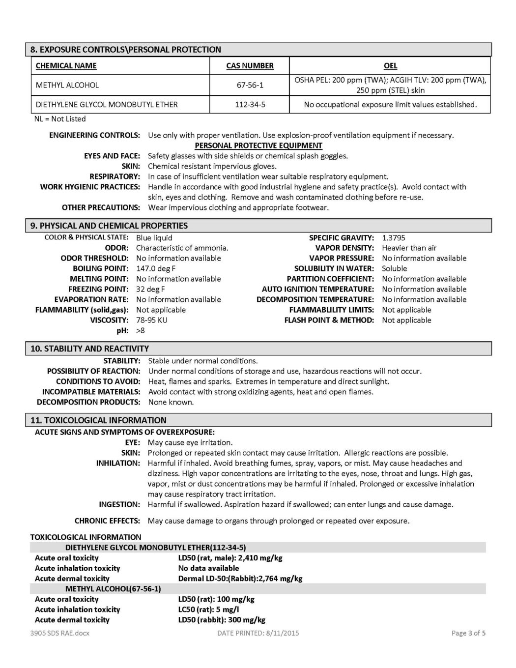 RAE #3905 Blue Regular Dry Latex Traffic & Zone Marking Paint - SDS