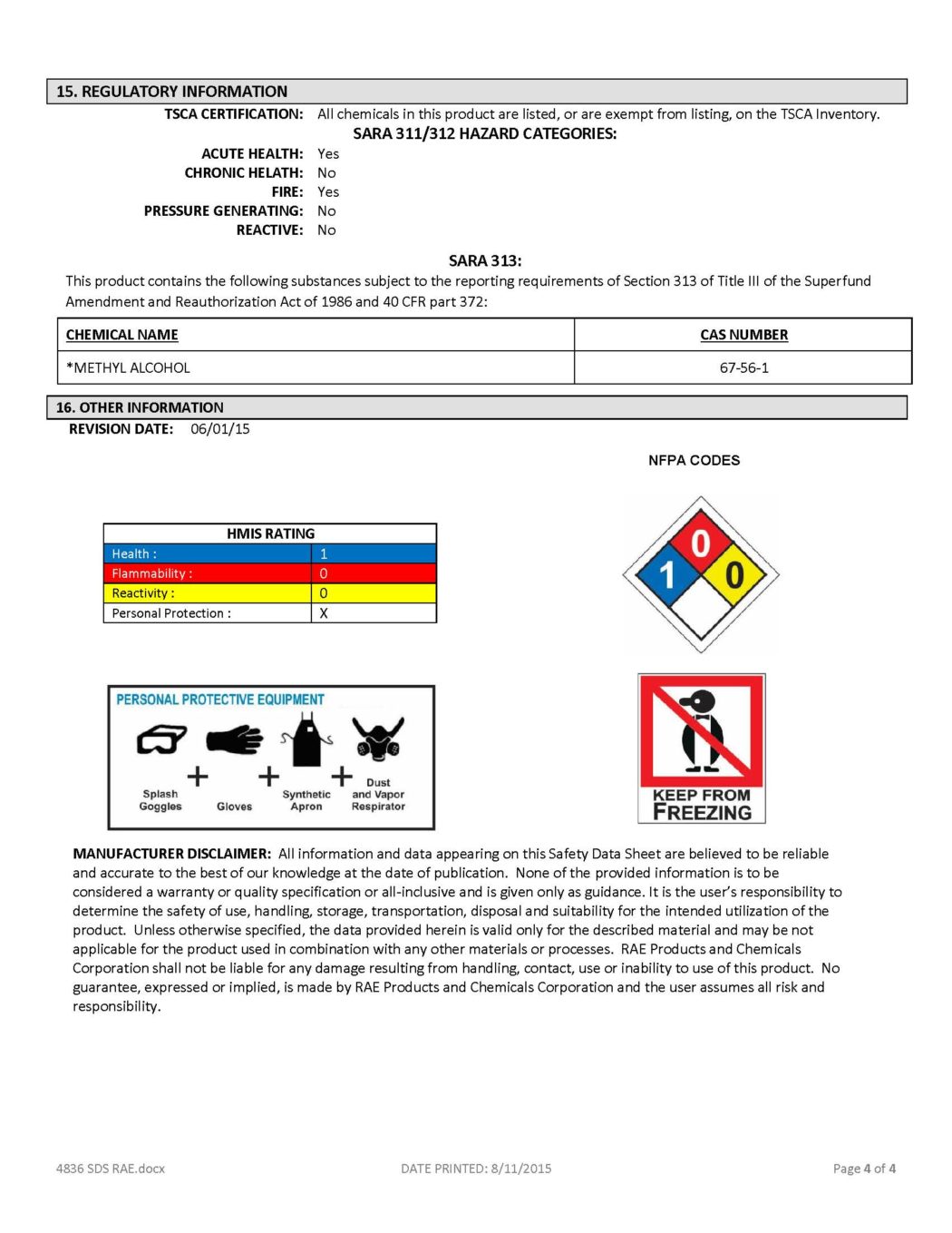 RAE #4836 Red Fast Dry Supreme Latex Traffic & Zone Marking Paint - SDS