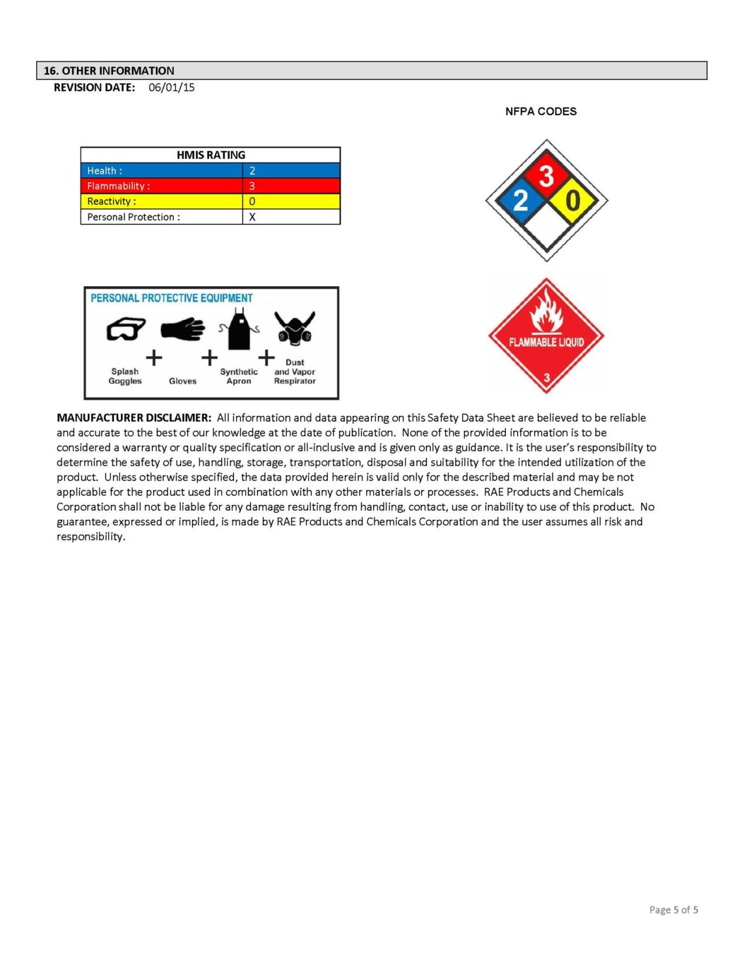 RAE # 5371 White – Acetone Acrylic Low-VOC Traffic Marking Paint – SDS