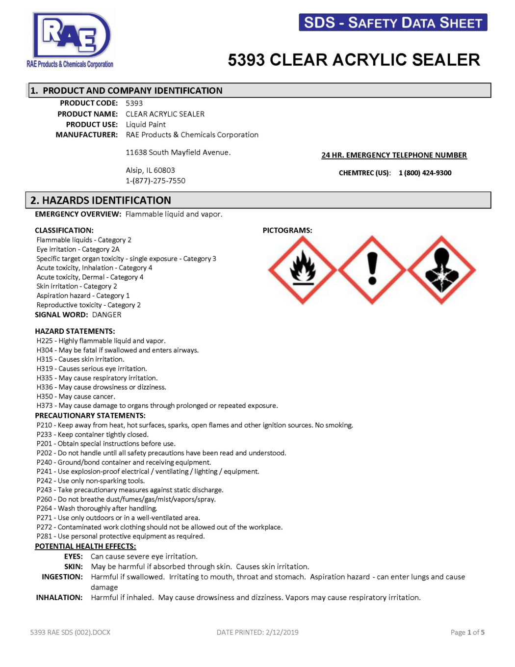 RAE 5393 Clear Traffic Marking Paint Sealer - Product Data Sheet - SDS