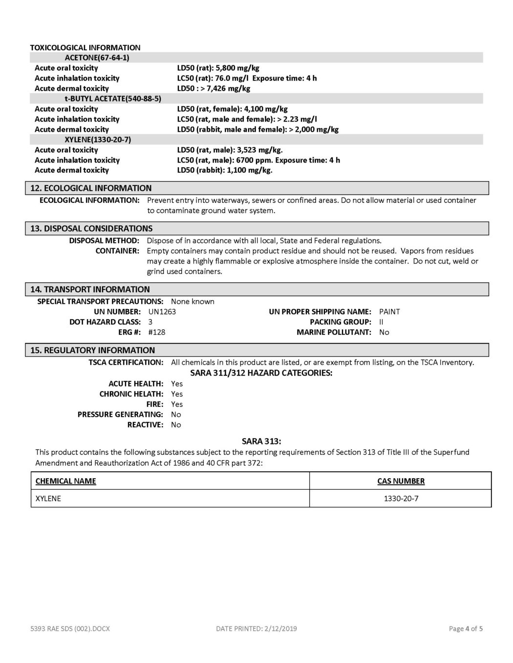 RAE 5393 Clear Traffic Marking Paint Sealer - Product Data Sheet - SDS