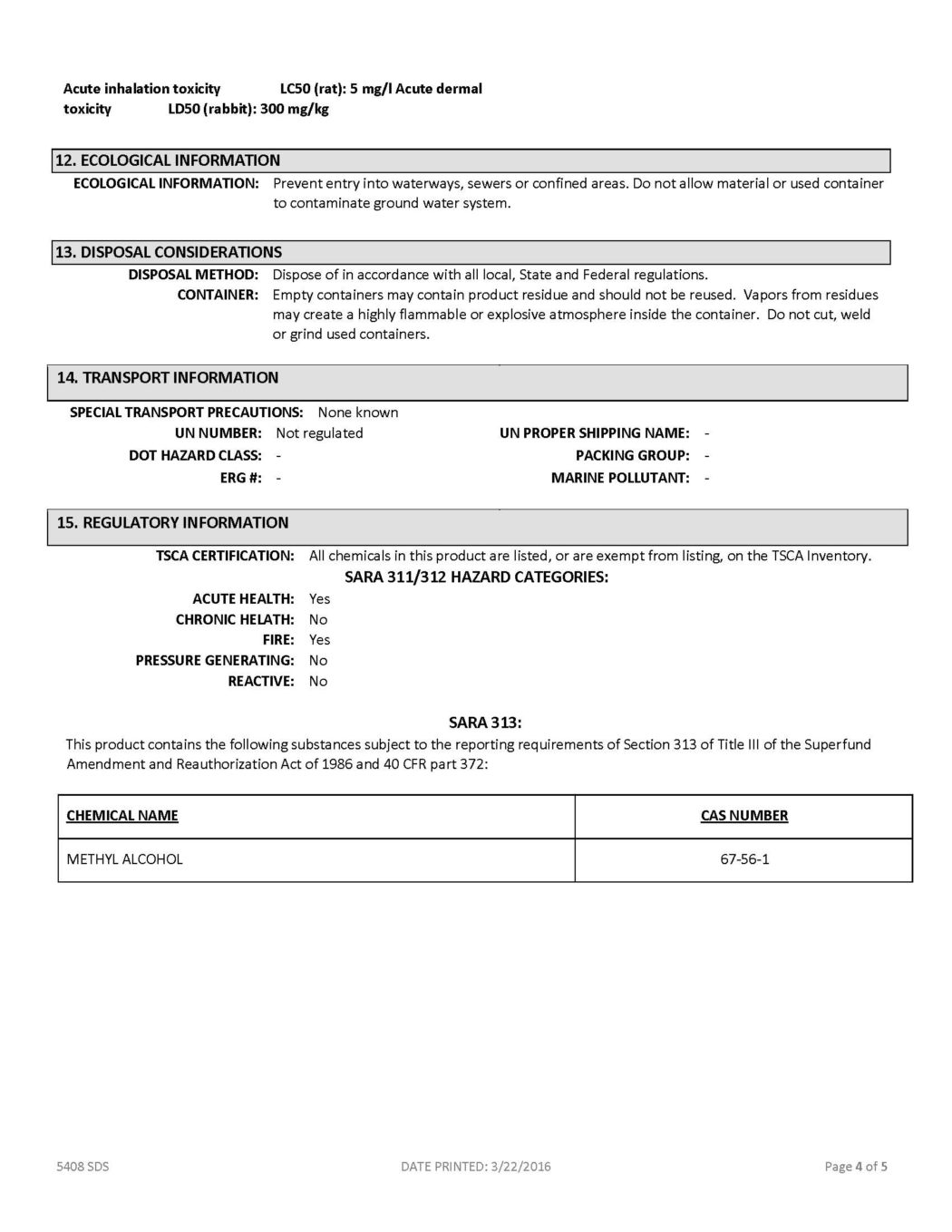 RAE #5408 Red Fast Dry Supreme Latex Traffic & Zone Marking Paint - SDS