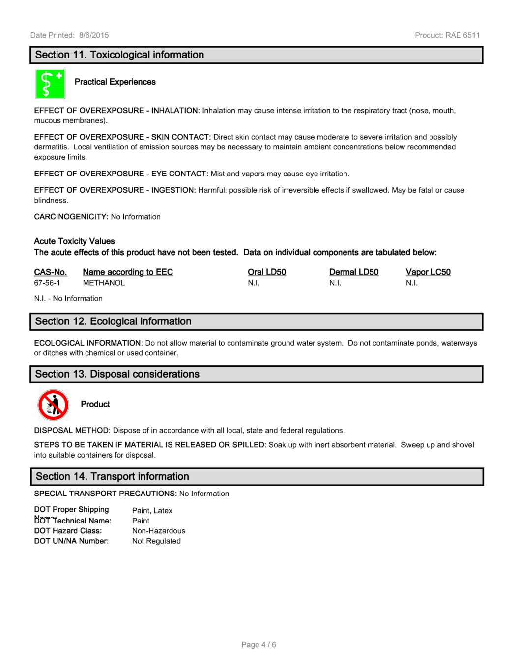 RAE #6511 Yellow Fast Dry Latex Traffic & Zone Marking Paint - SDS