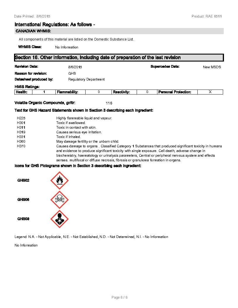 RAE #6511 Yellow Fast Dry Latex Traffic & Zone Marking Paint - SDS