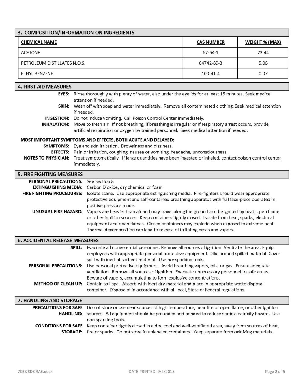 RAE #7033 Blue Alkyd Low VOC Traffic & Zone Marking Paint - SDS