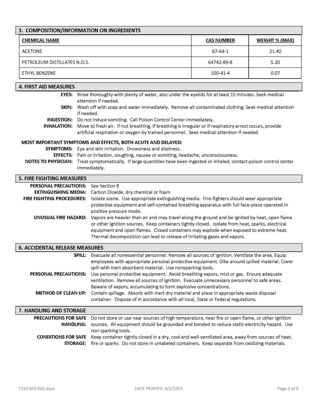 RAE #7310 White Alkyd Low VOC Traffic & Zone Marking Paint - SDS