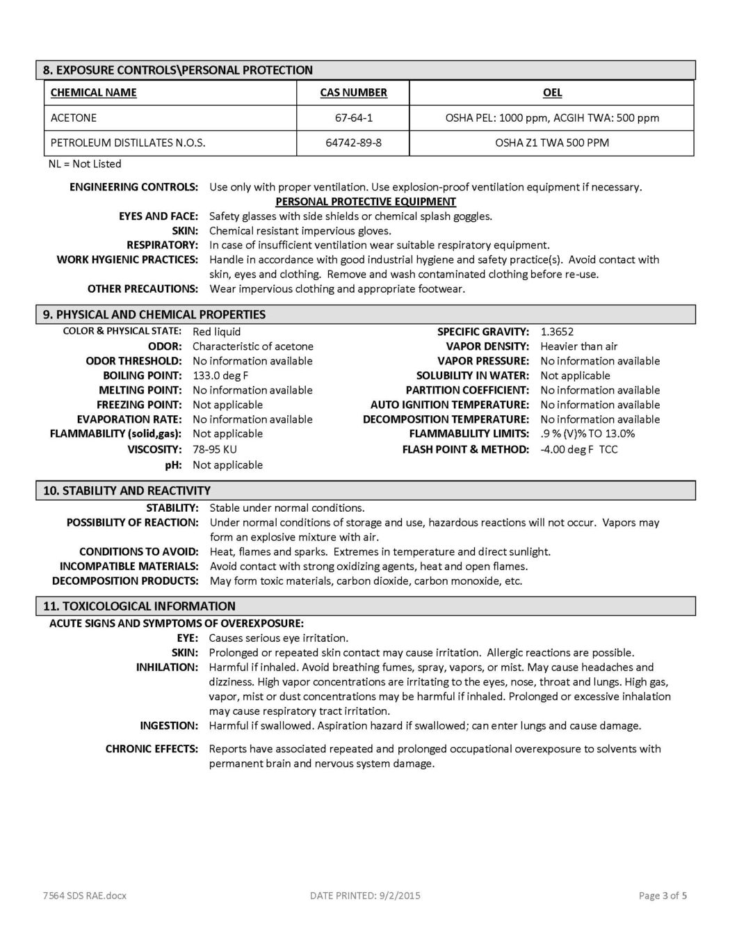 RAE #7564 Red Alkyd Low VOC Traffic & Zone Marking Paint - SDS