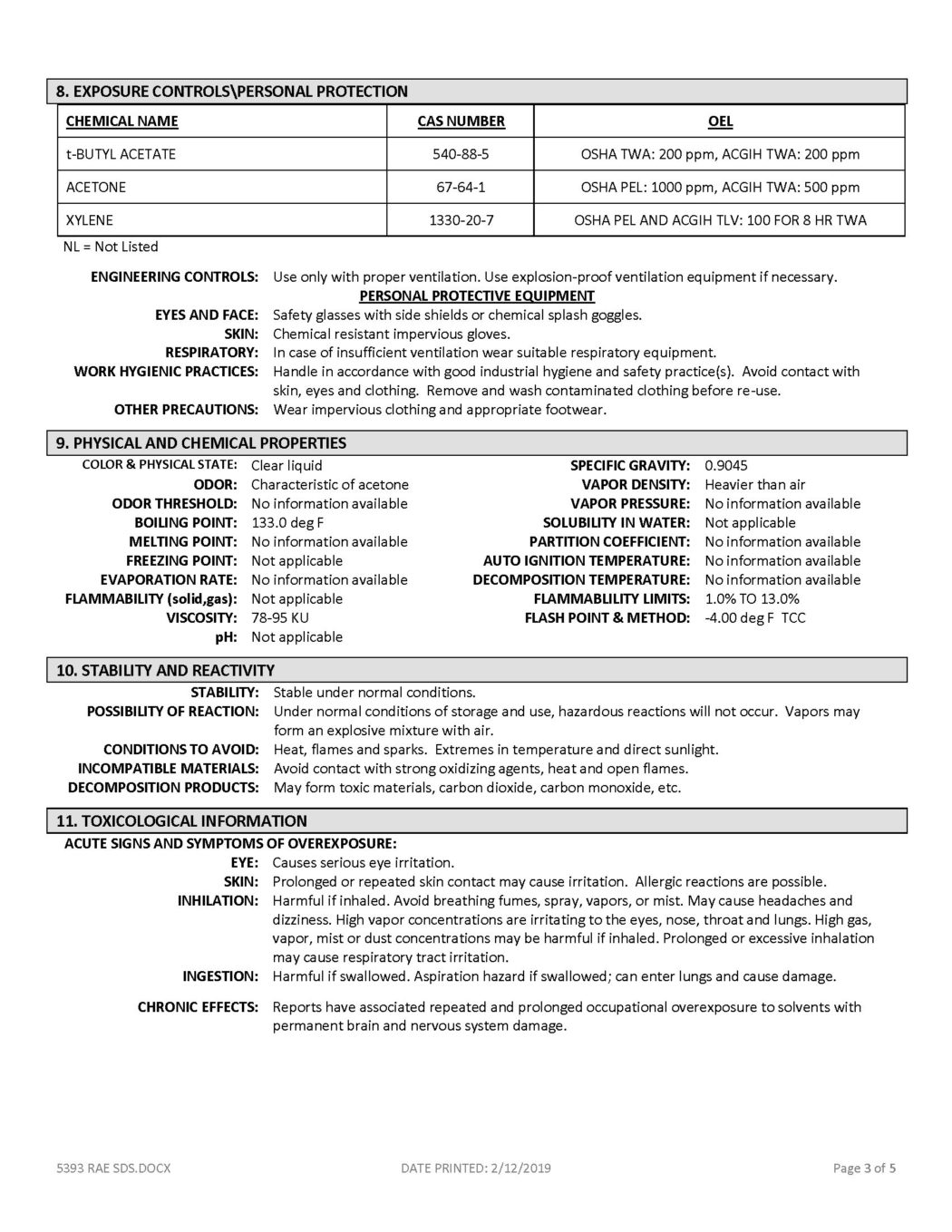 RAE 5393 Clear Traffic Marking Paint Sealer - Product Data Sheet - TDS