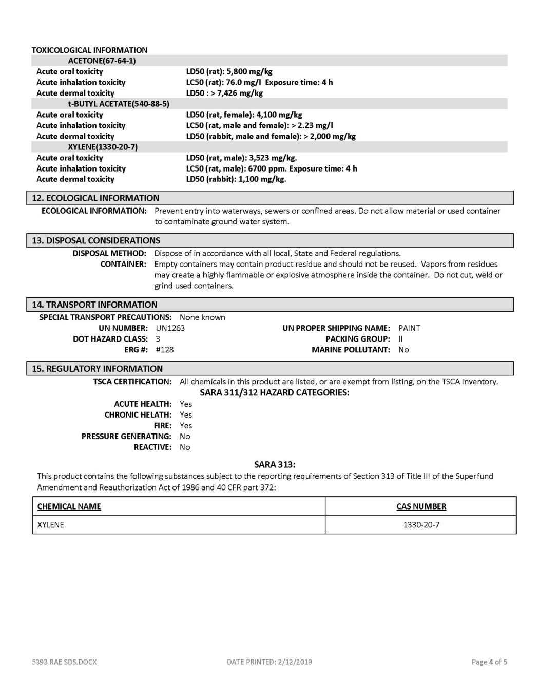 RAE 5393 Clear Traffic Marking Paint Sealer - Product Data Sheet - TDS
