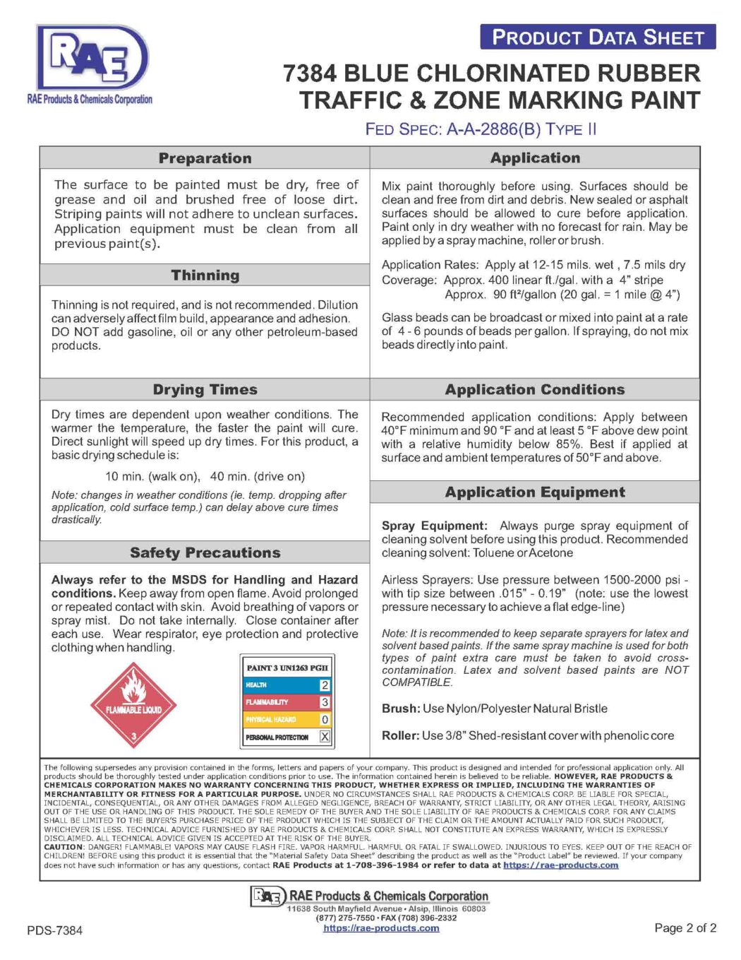 RAE #7384 Blue – Chlorinated Rubber Low VOC Traffic Marking Paint – TDS