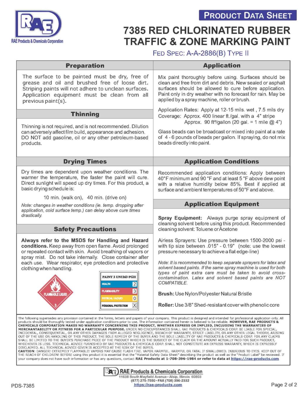 RAE #7385 Red – Chlorinated Rubber Low VOC Traffic Marking Paint – TDS