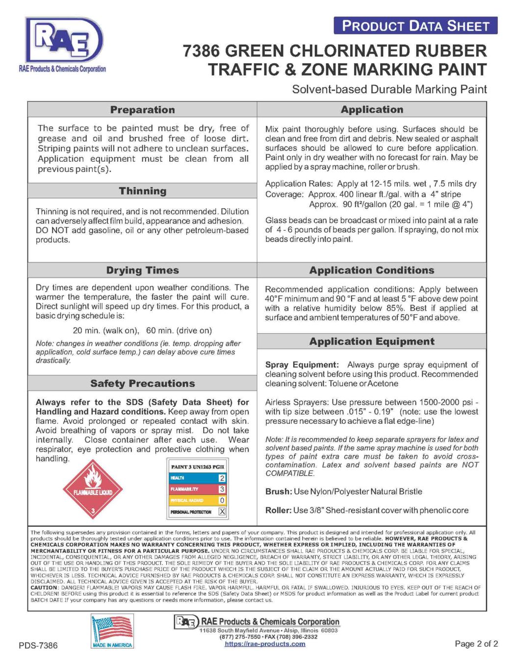 RAE #7386 Green – Chlorinated Rubber Low VOC Traffic Marking Paint – TDS