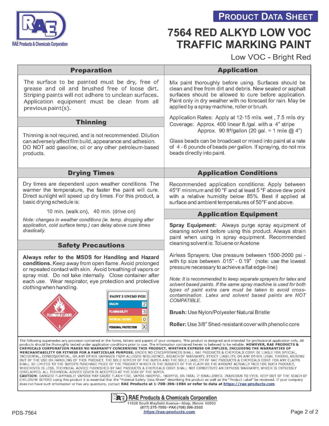 RAE #7564 Red – Low VOC Alkyd Traffic Marking Paint – TDS