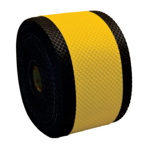 Close-up of pavement marking tape applied on asphalt for clear, visible road or parking lot markings