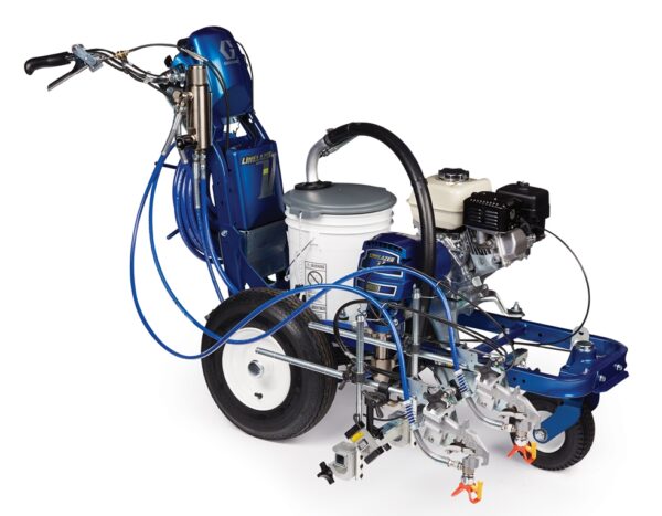 Graco LineLazer 3900 line striping machine, shown with durable construction and ergonomic handles, ideal for precise line marking on parking lots, roads, and sports fields