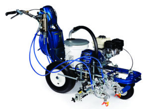 Graco LineLazer 3900 line striping machine, shown with durable construction and ergonomic handles, ideal for precise line marking on parking lots, roads, and sports fields